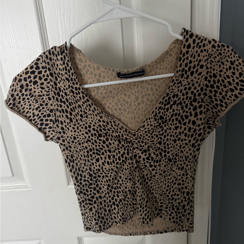 Brandy Melville Tan and Black Leopard Blouse